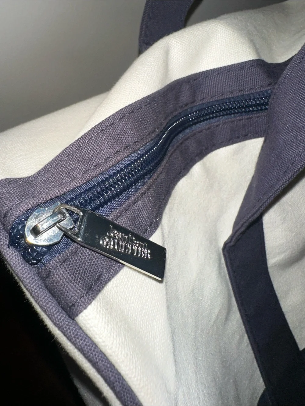 Jean Paul Gaultier Cream and Black Striped Duffel Bag
